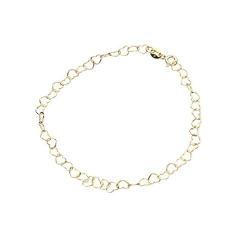 18k Gold-Flashed Sterling Silver Heart Link Chain Anklet Italy ...