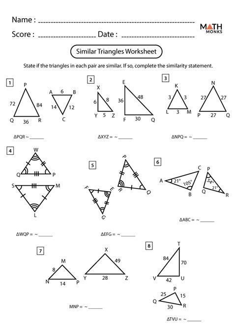 Similar Triangles Worksheets - Math Monks