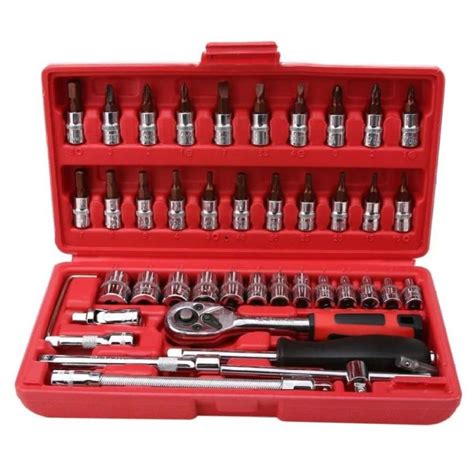 46pc Chrome Vanadium Socket Set Tool Box Set Ratchet Spanner Wrench Set ...