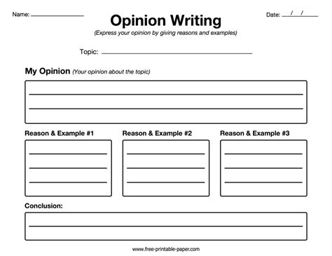 Opinion Writing Graphic Organizer – Free Printable Paper