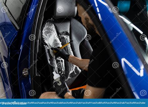 Worker in Auto Cleaning Service Clean Car Inside. Car Interior Detailing Stock Photo - Image of ...