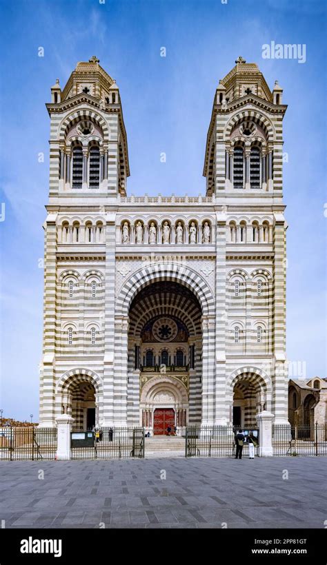 exterior facade, Byzantine style Marseille Cathedral, Marseille, France ...