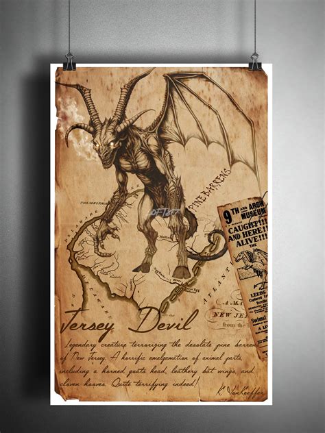 The Jersey Devil from my Myths and monsters series, done in an old science journal type style ...