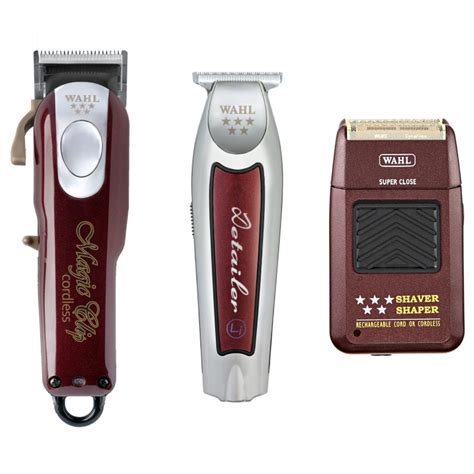 Wahl Cordless Magic Clipper, Cordless Detailer Li Trimmer, and 5 Star Shaver Shaper Set - Barber ...