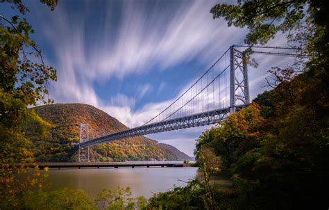 Wallpaper autumn, the sky, mountains, bridge, river, Hudson River, the state of new York, The ...