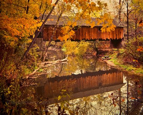 Fall covered bridge photograph 8x10 print by mistflowerphoto