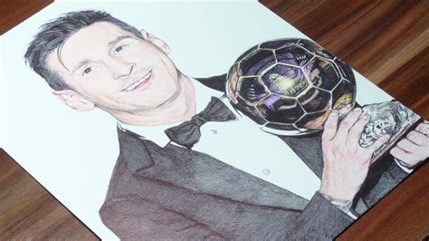 Messi Pen Drawing - Ballon d'Or 2015 Winner - DeMoose Art - YouTube