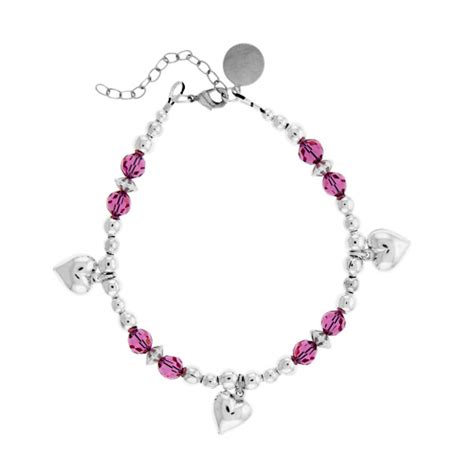 Personalized Pink Crystal Beaded Bracelet | Charm Factory | Sterling Silver Charms, Charm ...