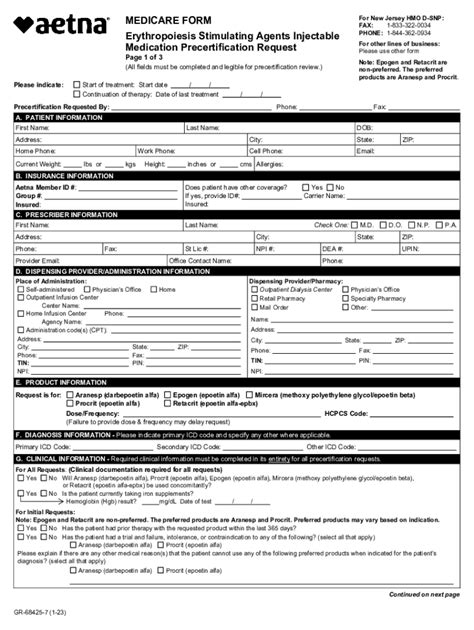 Fillable Online Accessible PDF - Aetna Rx - NEW JERSEY MEDICARE FORM - Erythropoiesis ...