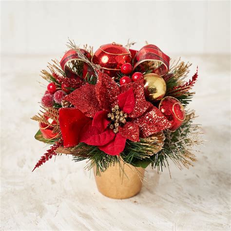 Poinsettia Centerpiece, Red Poinsettia Arrangement – Holiday Tree