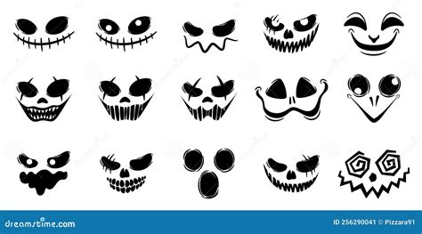 Horror and Scary Faces Halloween Vector Set Silhouette Stock Vector - Illustration of lantern ...