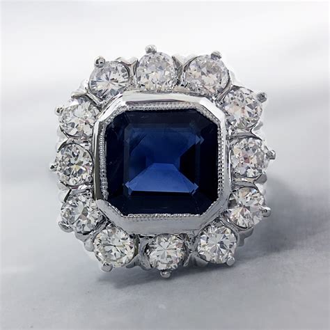 1920s Vintage Sapphire and Diamond Engagement Ring - Antique Sapphire Ring