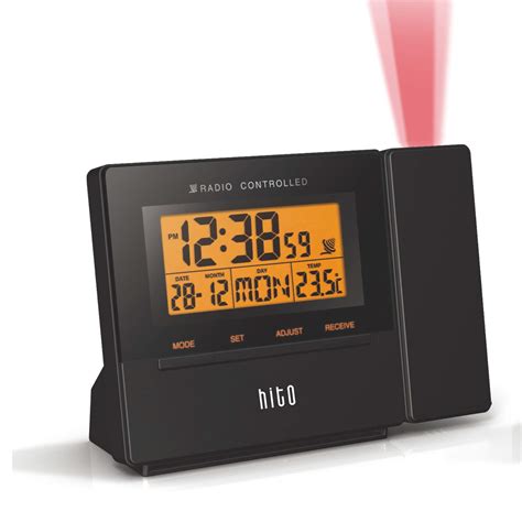 HITO Atomic Radio Controlled Projection Alarm Clock w/Date, Temperature ...