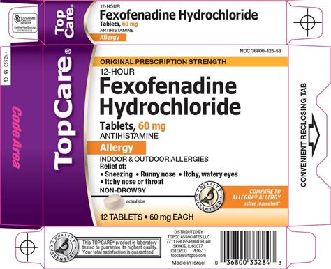 Topcare fexofenadine hydrochloride (tablet, film coated) Topco ...