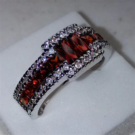 Fashion Jewelry Men Princess Garnet 5A Zircon stone 10KT White Gold ...