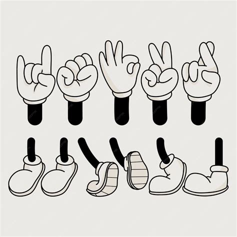 Free Vector | Hand drawn retro cartoon hand and feet illustration