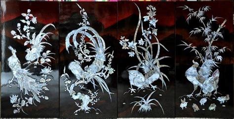 Vietnamese lacquer painting with mother of pearl inlay depicting the Four Seasons | Asian ...