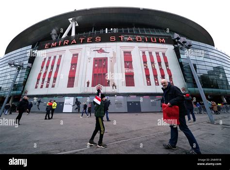 New artwork on the outside of the stadium ahead of the Premier League match at the Emirates ...