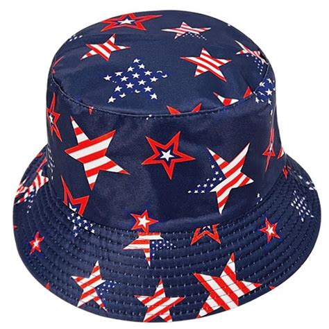 Americana Red White and Blue Stars Reversible Bucket Hats - 6 Pack