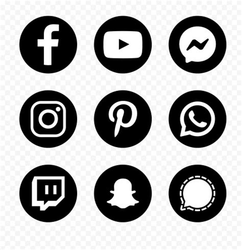 HD Social Media Black & White Round Icons PNG | Citypng