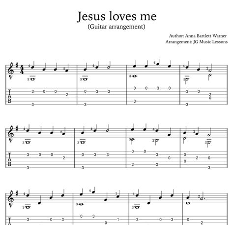 Jesus Loves Me Guitar Sheet Music With Tabs Chords, Melody, and ...