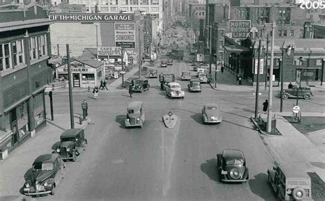 The intersection of N.6th Street and Michigan Street in 1941 looking east down Michigan Street ...