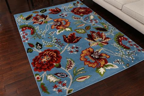 Blue Colorful Floral Design Discount Clearance Area Rugs (5x8) (8x11 ...