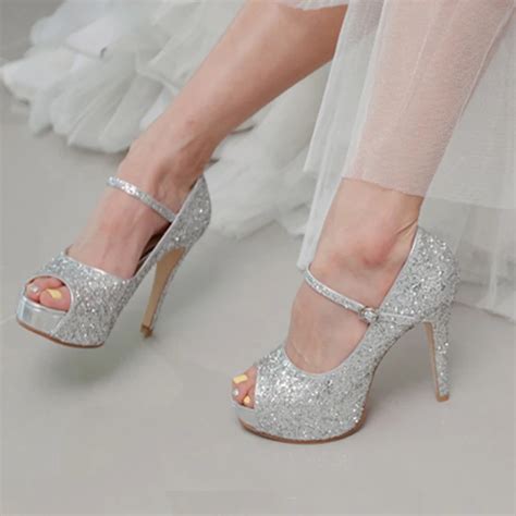 4 Inch Stilettos Heel Silver Glitter Popular Formal Shoes Customized ...