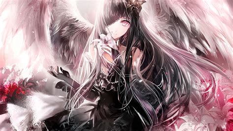 Wallpaper : illustration, fantasy art, long hair, black dress, anime girls, brunette, looking at ...