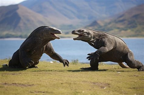 Premium Photo | Two komodo dragons are fighting each other