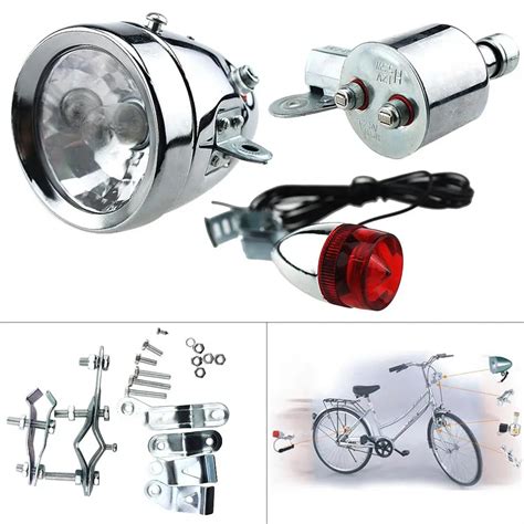 12V 6W Universal Bicycle Motorized Bike Friction Generator Dynamo Headlight Tail Light Kit on ...