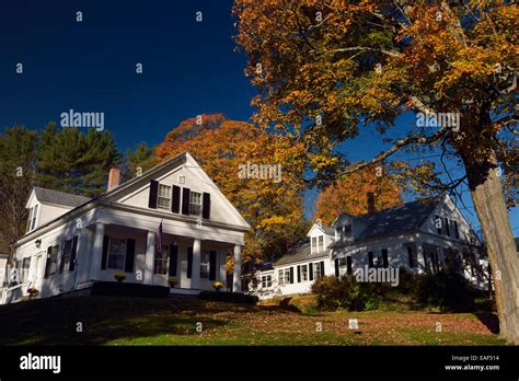 Historic Village homes in Peacham Vermont USA with trees in Fall color ...