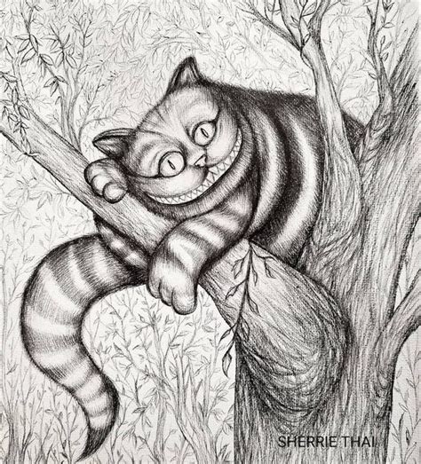 Artwork: Cheshire Cat, Alice in Wonderland, Ink Drawing on Canvas ...