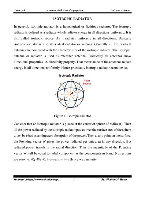 Lec-8-1 - sadadd - ISOTROPIC RADIATOR In general, isotropic radiator is ...