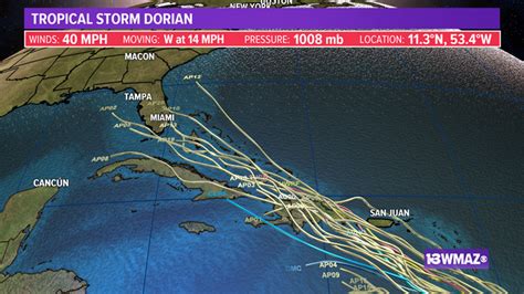 Tropical Storm Dorian | Projected path, spaghetti plots, and info for Central Georgia | 13wmaz.com