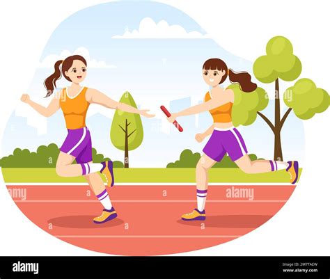 Track And Field Clipart Female Runner Holds Baton In Team Relay Race ...