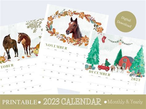 2023 Calendar Printable Horse Lover Calendar 2023 Wall - Etsy