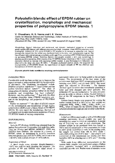 (PDF) Polyolefin blends: effect of EPDM rubber on crystallization, morphology and mechanical ...