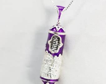 Jewish Pendant Shemah Hebrew Scroll Judaica Purple Enamel - Etsy