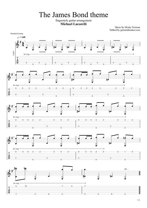 The James Bond Theme fingerstyle TAB | Guitar tabs songs, Fingerstyle guitar, Bass guitar tabs