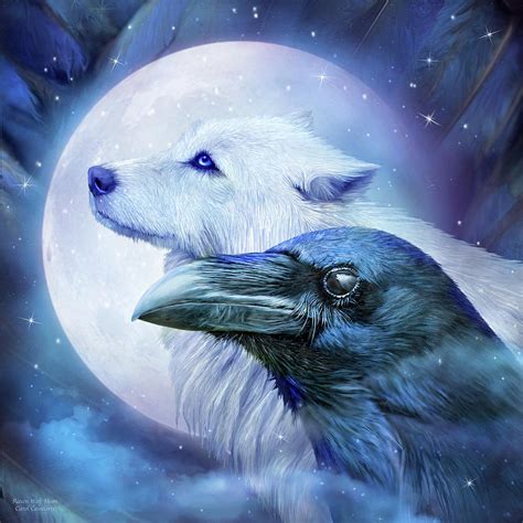 Raven Wolf Moon Mixed Media by Carol Cavalaris