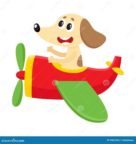 Funny Dog, Puppy Pilot Character Flying on Airplane, Cartoon ...