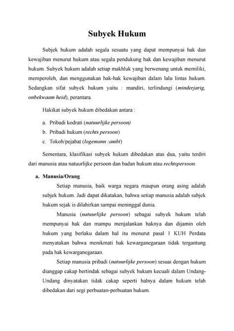 Subyek Hukum - Subyek Hukum Subjek hukum adalah segala sesuatu yang dapat mempunyai hak dan ...