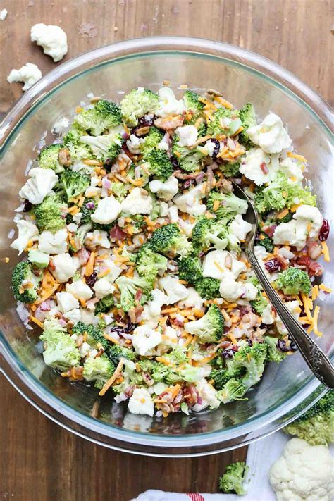 Broccoli And Cauliflower Salad With Bacon And Cheese - Broccoli Walls