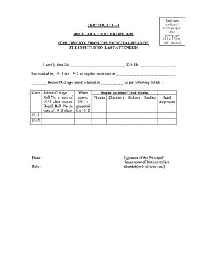 Regular Study Certificate - Fill and Sign Printable Template Online