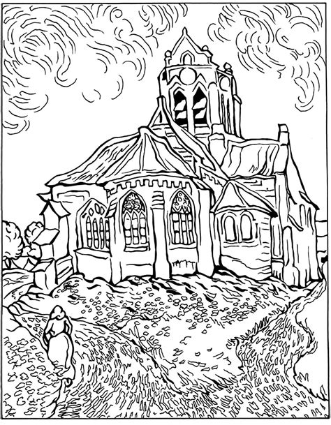 Free coloring page coloring-difficult-van-gogh-auvers-church. The ...