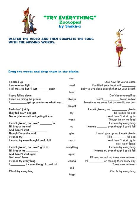 Try everything lyrics worksheet | Everything lyrics, Writing worksheets ...