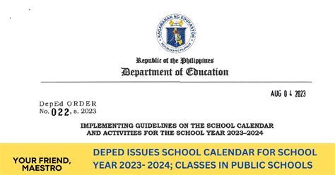 DepEd issues School Calendar for School Year 2023- 2024; Classes in public schools to start ...