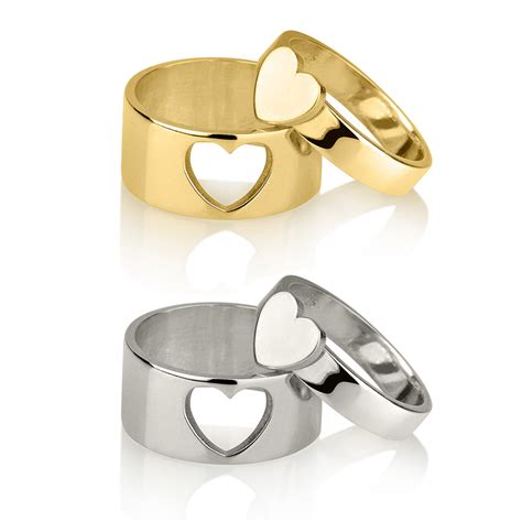 Couple Heart Rings In Silver And Gold