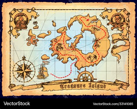 Old Pirate Map Skull Island Treasure Map Vector Image | The Best Porn ...